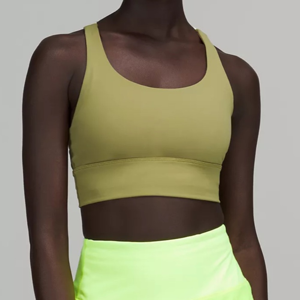 Lululemon Energy Longline Bra - Bronze Green/Electric Lemon